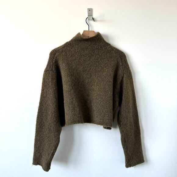 Zara Alpaca Wool Blend Cropped Relaxed Turtleneck Sweater Olive Green L - Picture 5 of 9
